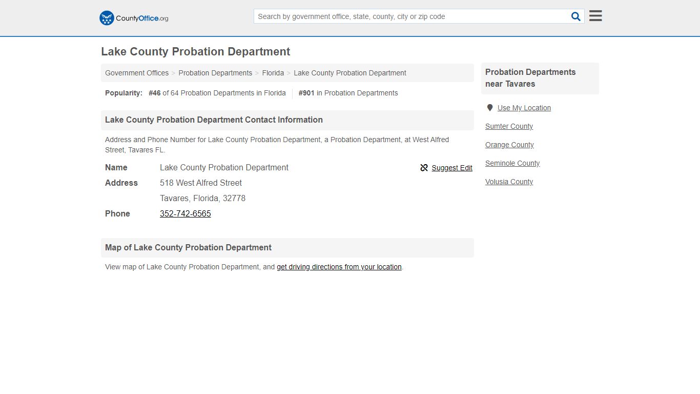 Lake County Probation Department - Tavares, FL (Address and Phone)