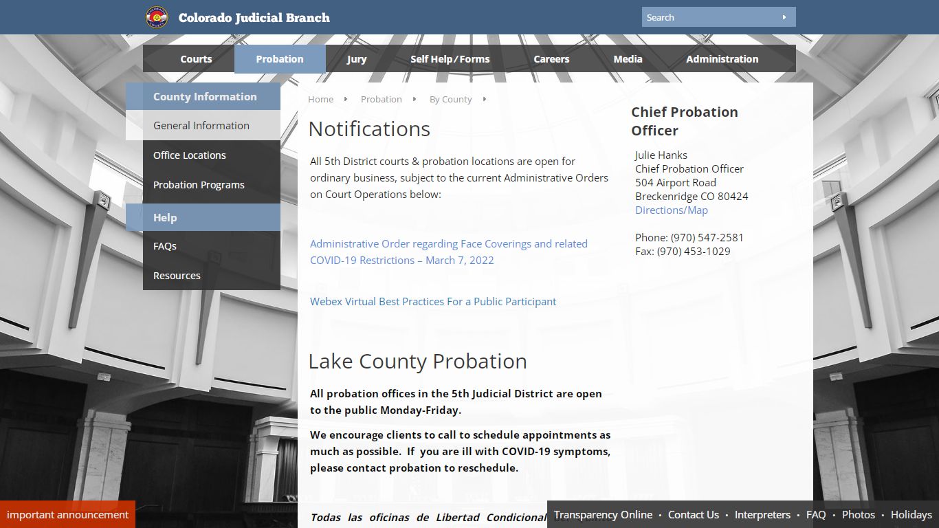 Colorado Judicial Branch - Probation - Lake County - General Information
