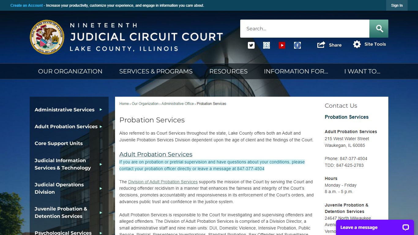 Probation Services | 19th Judicial Circuit Court, IL